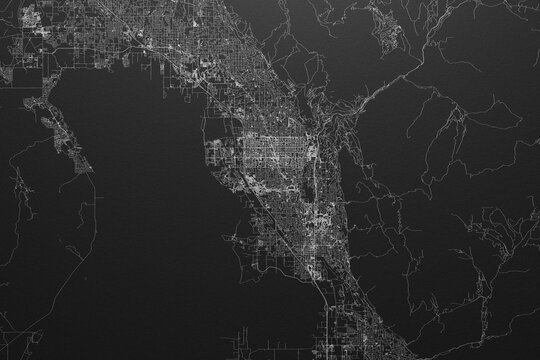Street map of Provo (Utah, USA) on black paper with light coming from top
