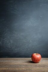 Bright Red Apple on Rustic Wooden Surface with Sparkling Dark Blue Backdrop creating an Eye Catching Food Still Life Studio Shot