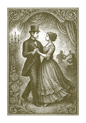 Fototapeta premium Engraved Illustration of a Romantic Ballroom Dance