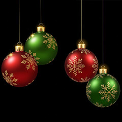 Elegant christmas ornaments with golden snowflake design on black background