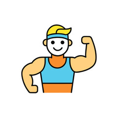 vector avatar of a fitness trainer flexing arm