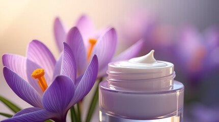 bottle of facial cream with flowers