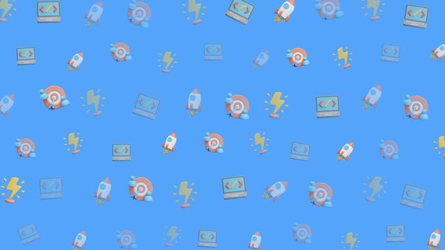 3d icons seamless pattern software development technology innovation cloud computing suitable for digital products, tech websites, app interfaces, and presentations
