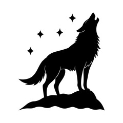 silhouette of a wolf howling at night