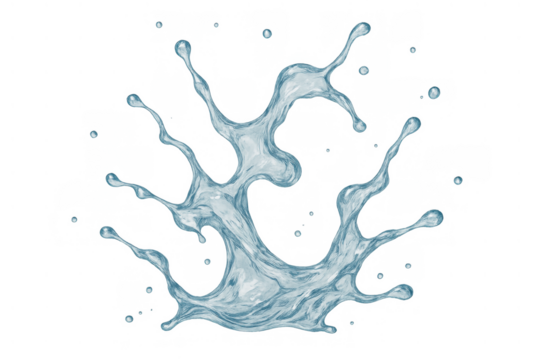 Fresh blue water splashing and dropping fluid, dynamic liquid motion, transparent aqua spray vector illustration