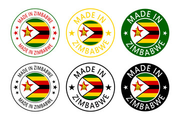 Zimbabwe Made in Stamp in circle with flag Vector template on white background