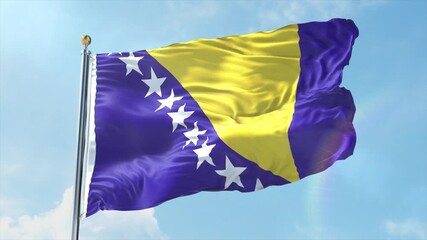 4K Bosnia and Herzegovina flag waving in the wind - realistic Bosnia and Herzegovina flag animation in high resolution, perfect for Bosnia and Herzegovina national day, independence, travel and patrio