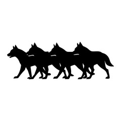 vector silhouette of multiple wolves walking 