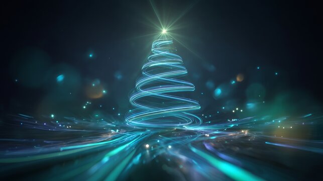 Abstract glowing Christmas tree with colorful light effects - Powered by Adobe