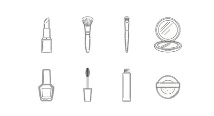 Collection of elegant cosmetic essentials for beauty and makeup application