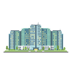 Modern Medical Center Building With Clean Symmetrical Lines And Pastel Colors In A Compact Urban Architecture Setting Detailed Flat Vector Illustration