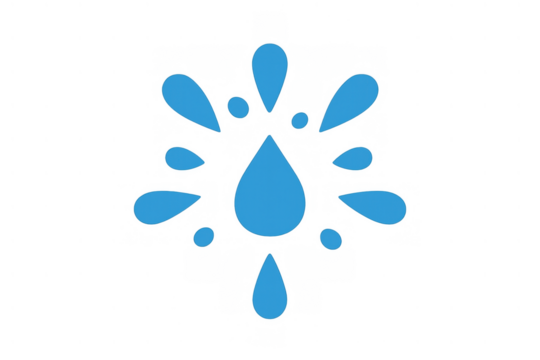 Water drop splash or liquid splatter icon illustrating a burst or clean fluid motion with transparent background