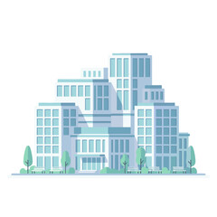 Modern White Hospital Building Vector Illustration With Blue Tinted Windows Surrounded By Green Trees And Benches Under Sunlight