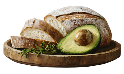 Artisan bread with avocado and rosemary isolated on transparent background bread with avocado isolated on transparent