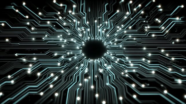 High - tech Circuit Board with Radiating Lines Displaying Modern Technology - Powered by Adobe