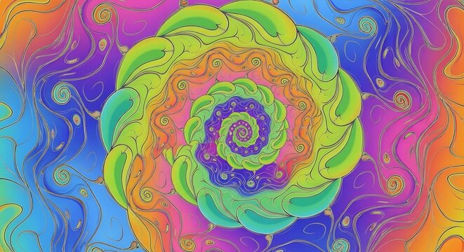 Vibrant Psychedelic Spiral Pattern with Swirling Colors. - Powered by Adobe