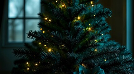 Luxurious Deep Teal Christmas Tree with Gentle Soft Light and Diffused Shadows