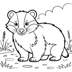 Cute Badger Coloring Page for Kids – Printable Forest Animal Illustration