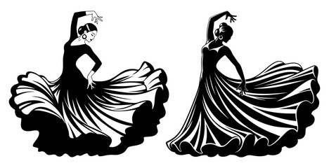 Fototapeta premium Two flamenco dancers in a black dress performing a passionate dance traditional spanish culture