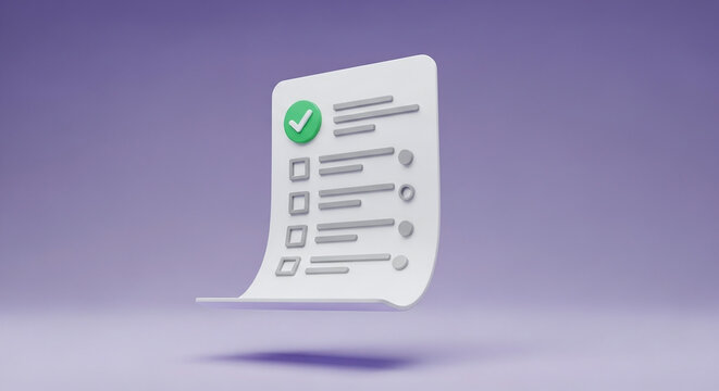 Digital checklist with green checkmarks on a floating document - Powered by Adobe