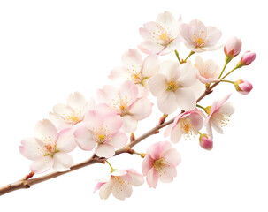 Fototapeta premium Cherry Blossom Grace: Branch of cherry blossoms in soft pastel pink and cream, petals floating slightly, Japanese minimal style, PNG format.
