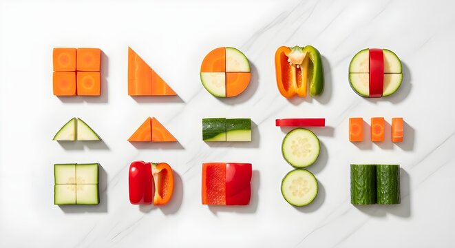 chopped vegetables colorful fresh cut geometric shapes abstract