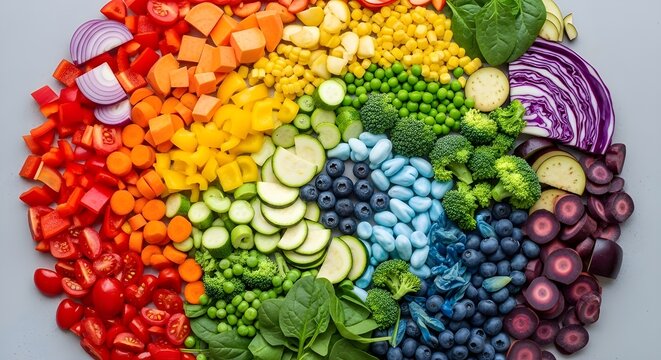 chopped vegetables vibrant rainbow fruits healthy food choices