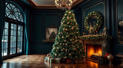 Luxurious Deep Teal Christmas Tree with Vibrant and Full Design
