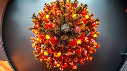 Vibrant Overhead View of a Colorful Christmas Tree