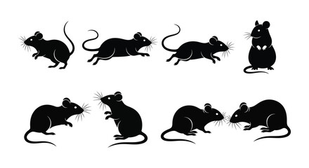 Various silhouettes of mice in different poses and actions