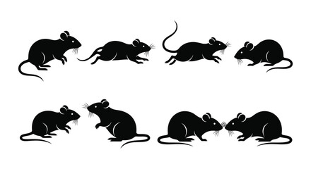 Various silhouettes of mice in different poses and actions