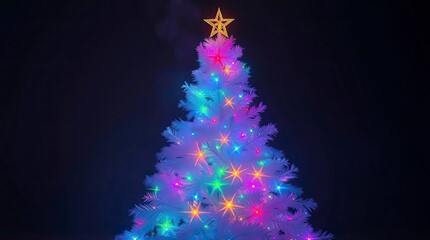 Ethereal Iridescent Christmas Tree with Mystical Light Aura and Deep Shadows in High Contrast Lighting