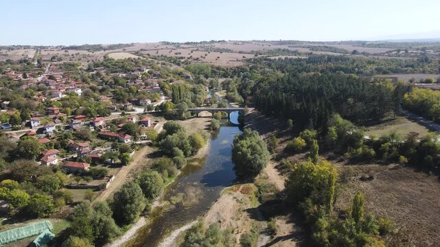 Amazing Aerial view of Vit river, passing near village of Aglen, Lovech Region, Bulgaria

