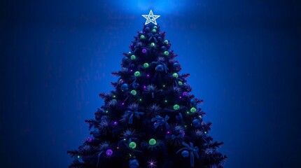 Christmas Tree in Cool Colors with High Contrast and Low-Key Lighting