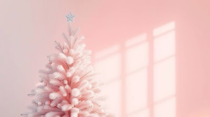 Soft Pastel Christmas Tree Under Strong Hard Light with Gentle Shadows