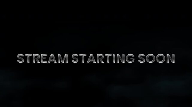 stream starting soon text in a 3D metal style. Animated typography with a shiny, luxurious finish isolated on a fog background for a business presentation, 4K animation