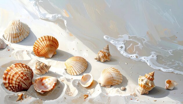 Seashells on a Beach: An Artistic Depiction of Coastal Beauty