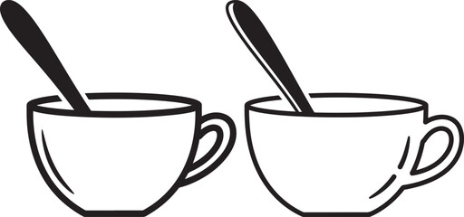 Two coffee cups with spoons in silhouette style