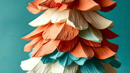 Layered Papier-M&acirc;ch&eacute; Christmas Tree in Warm Terracotta and Cool Teal Tones with Textured Sculpted Layers