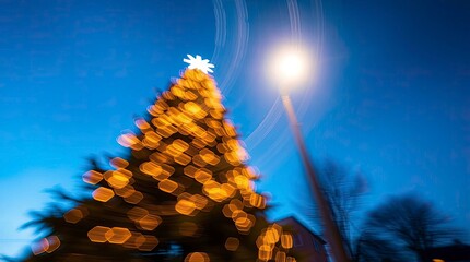 Long Exposure Photography of a Christmas Tree with Dynamic Light Trails and Ethereal Motion Effects