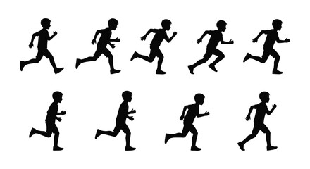 A sequence showing various stages of a runner s stride captured in silhouette
