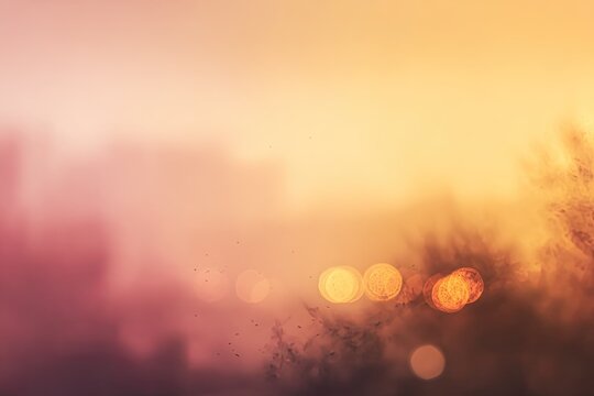 Soft, warm sunset view through hazy atmosphere, bokeh effect - Powered by Adobe