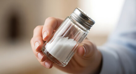 Holding a Crystal-Clear Salt Shaker Displaying the Essential Kitchen Ingredient