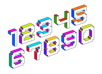 Child constructor colorful minimal 3D square vector numbers, dimensional cubic numerals and numbers alphabet in toy style, easy and fun to learn mathematics.