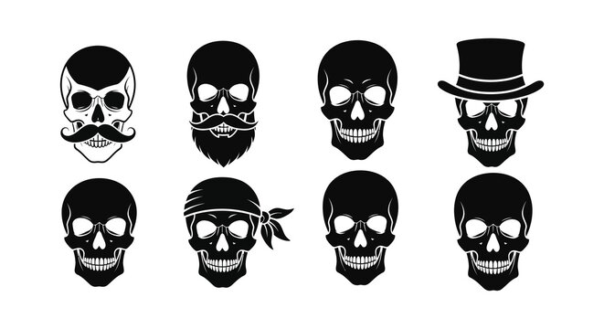 Various skull designs with unique accessories and facial features