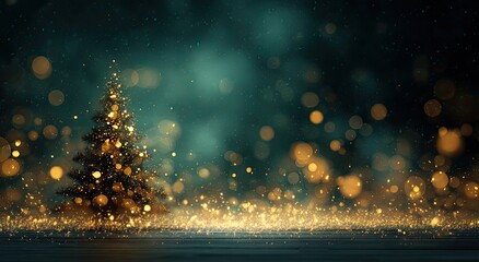 Naklejka premium Dark, moody Christmas scene with glowing tree