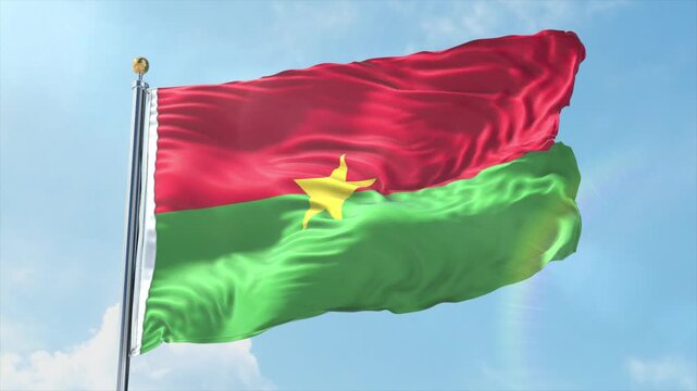 4K Burkina Faso flag waving in the wind - realistic Burkina Faso flag animation in high resolution, perfect for Burkina Faso national day, independence, travel and patriotic video projects