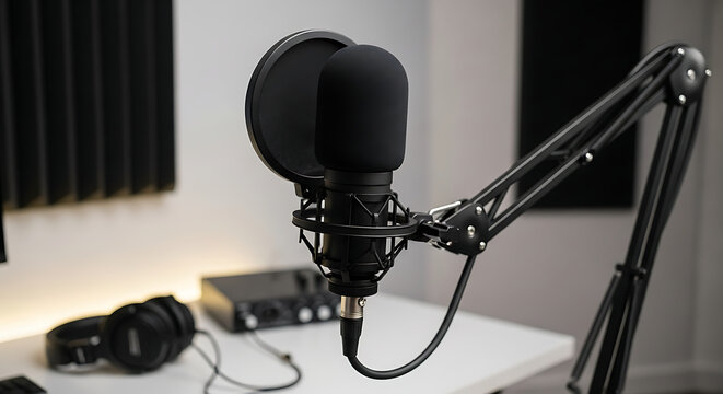 Podcast Setup Professional Microphone with Pop Filter and Adjustable Arm for Audio Recording