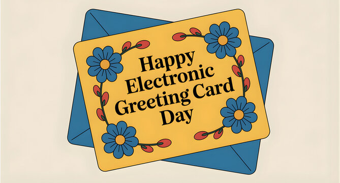 Happy electronic greeting card day on yellow background