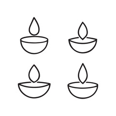 Diya Oil Lamp Icon Set (Outline)